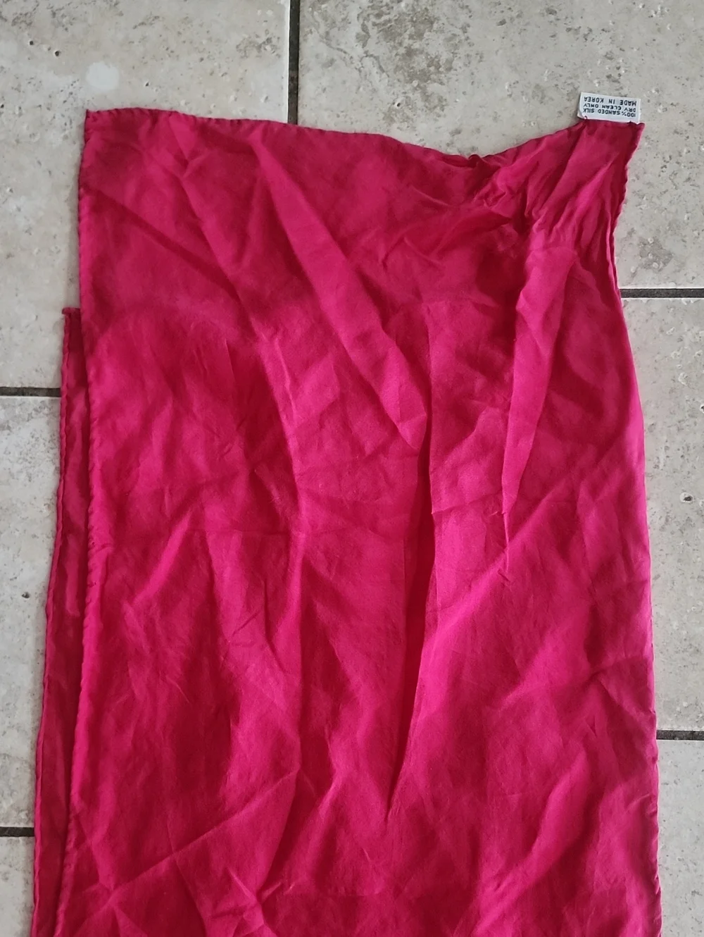 Vtg Made In Korea Sanded Silk Fuschia Pink Scarf